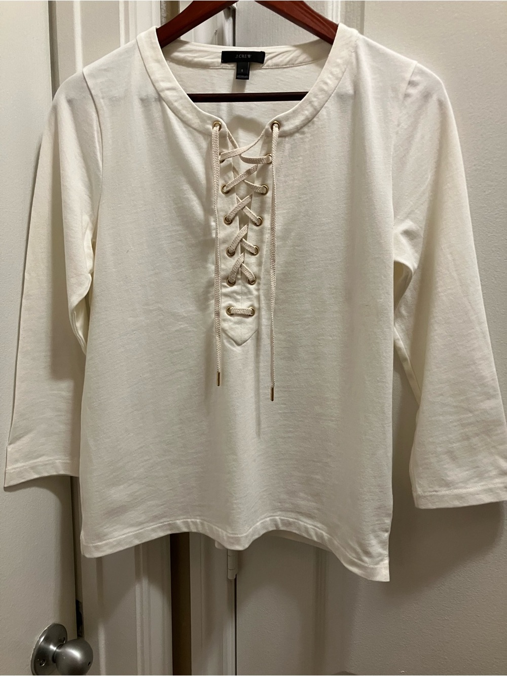 J. Crew Off-White Lace-Up 3/4  Sleeve Top